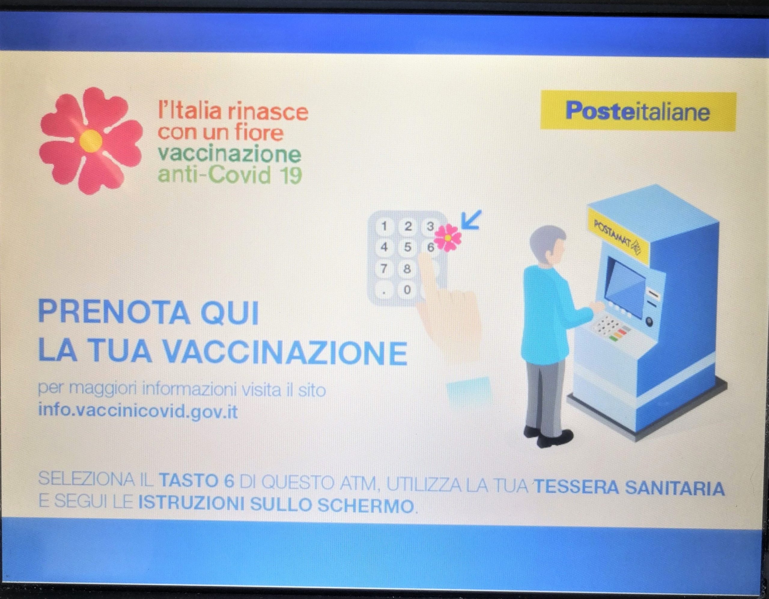 Prenotazione vaccino anti Covid anche nei Postamat della Provincia di